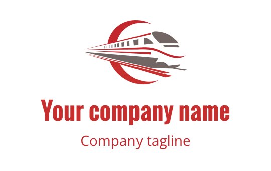 Dynamic train logo design with red and gray elements