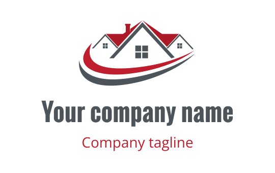 Modern house logo design with a red swoosh and gray text