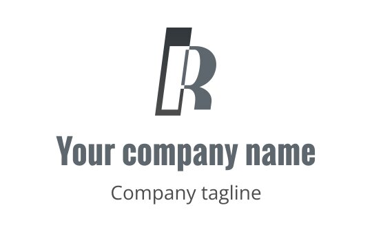 Modern logo design featuring a stylized letter "R" in gray tones
