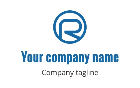 Modern blue logo design featuring a stylized letter R in a circle