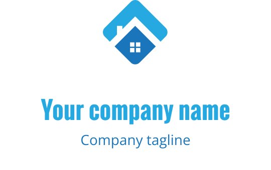 Modern teal and blue logo design featuring a stylized house silhouette
