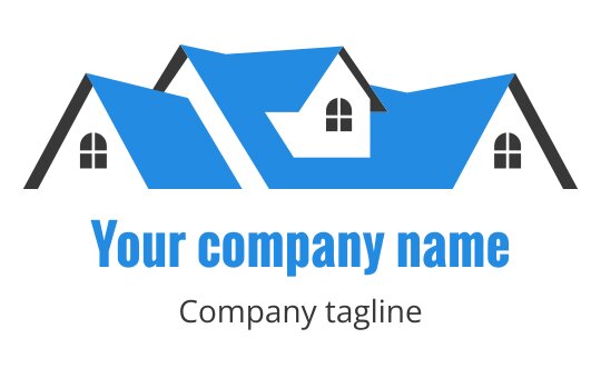 Modern blue and gray logo design featuring stylized rooftops