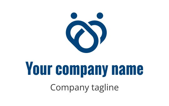 Modern blue logo design featuring intertwined figures and a circular shape
