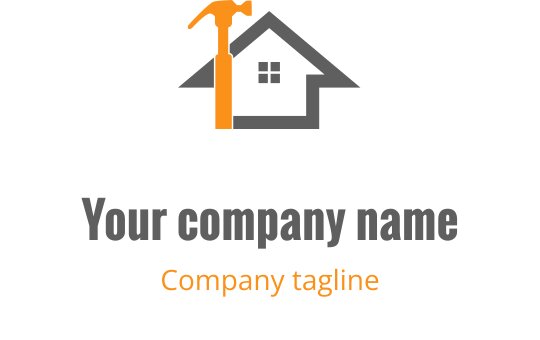 Modern house logo design with a hammer and orange accents