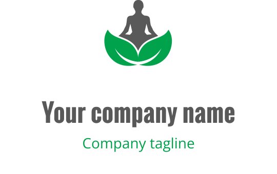Serene logo design featuring a meditating figure above green leaves