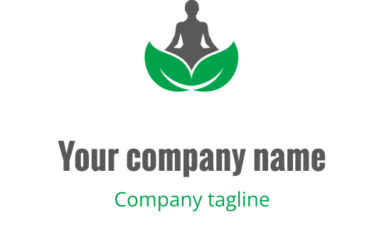 Serene logo design featuring a meditating figure above green leaves