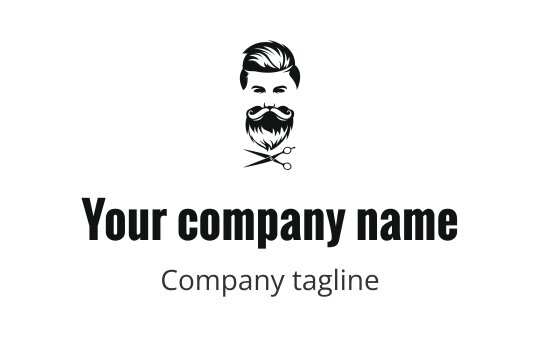 Stylized logo design featuring a bearded man with scissors