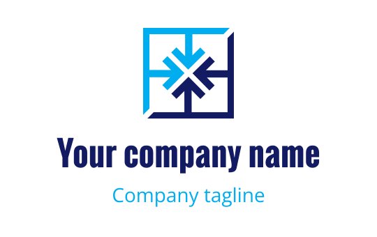 Modern blue and teal logo design with geometric shapes and a central symbol