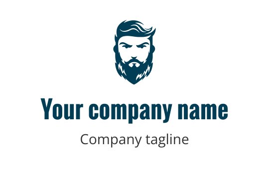 Bold logo design featuring a stylized bearded face in teal
