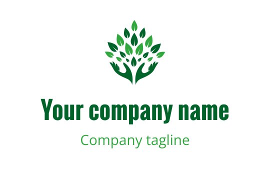 Modern green tree logo design with hands forming the trunk