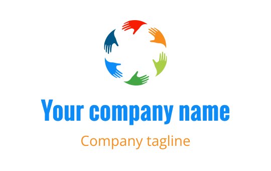 Colorful logo design featuring hands in a circular arrangement