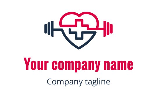 Heart and barbell logo design in red and navy blue