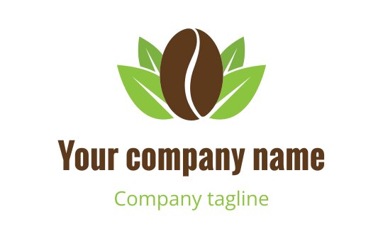 Modern logo design featuring a coffee bean surrounded by green leaves