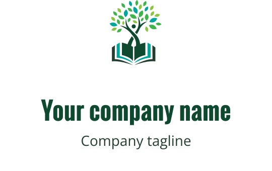 Modern logo design featuring a tree above an open book