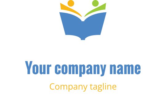 Colorful logo design featuring an open book and two abstract figures