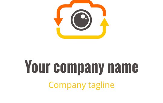 Minimalist camera logo design in gray with orange and yellow accents