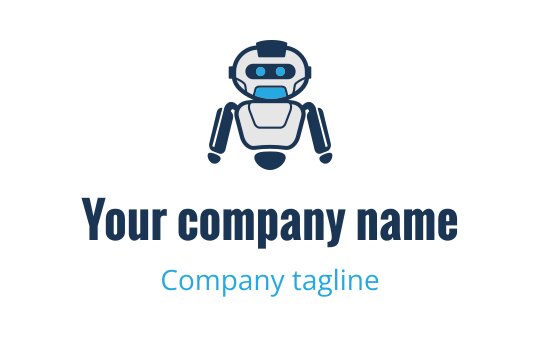 Friendly robot logo design with blue accents and modern typography