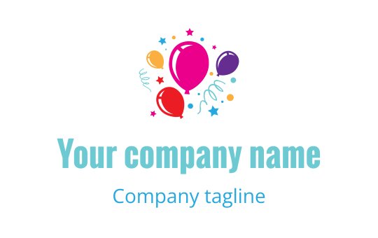 Colorful balloon logo design with playful elements and confetti accents