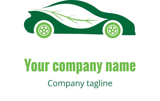 Modern green car logo design with leaf accents and rounded wheels