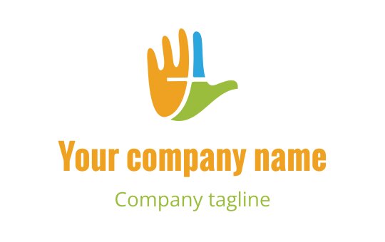 Colorful hand logo design with orange, green, and blue elements