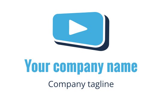 Modern blue logo design featuring a play button within a rounded rectangle
