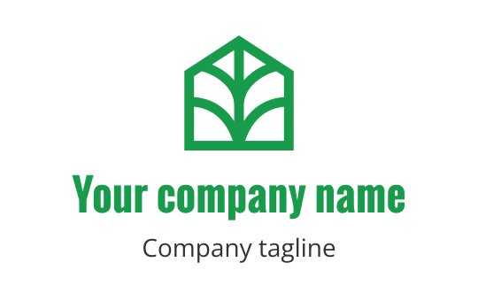 Modern green logo design featuring a stylized leaf within a house shape