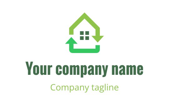 Modern green house logo design with arrows and windows