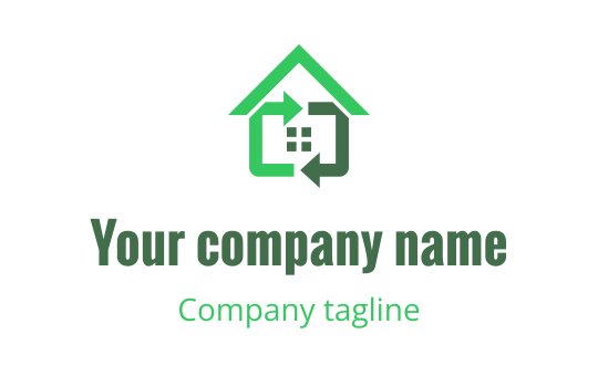 Modern green house logo design with arrows and a grid pattern