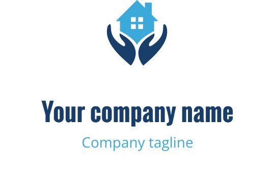 Modern logo design featuring a house held by two hands