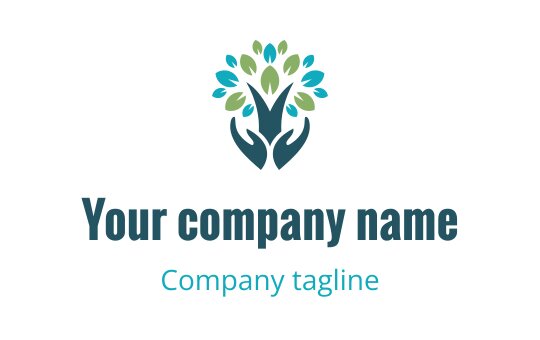 Modern logo design featuring a tree with green leaves and hands