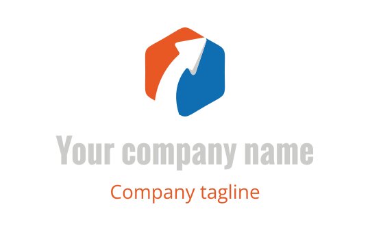 Modern hexagonal logo design with upward arrow in orange and blue
