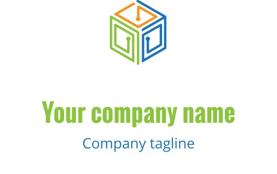 Modern logo design featuring an abstract orange and teal computer shape