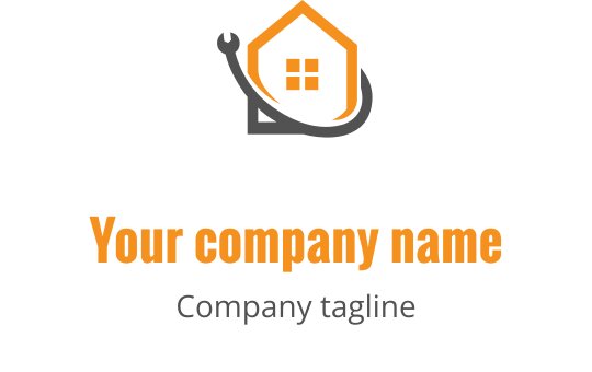 Modern house logo design with a wrench and orange accents