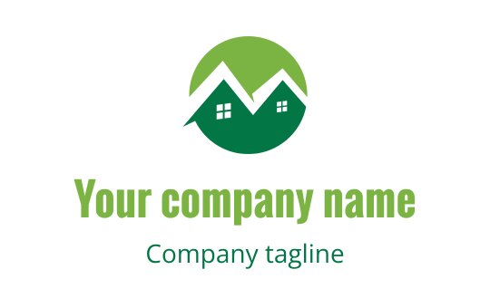 Modern green logo design featuring two stylized houses and a circular background