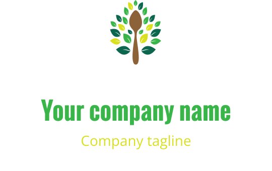 Vibrant logo design featuring a stylized fruit and vegetable arrangement in brown and teal